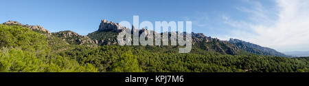 Panorama of mountain region Montserrat with specific rock formation in Catalonia, Spain in midday Stock Photo