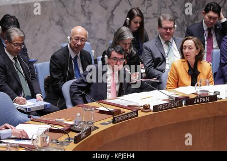 United Nations, New York, USA, December 15 2017 - Taro Kono, Minister for Foreign Affairs of Japan During the Security Council meeting on non-proliferation by the Democratic Peoples Republic of Korea (DPRK) today at the UN Headquarters in New York City. Photo: Luiz Rampelotto/EuropaNewswire *** Local Caption *** 00005714 | usage worldwide Stock Photo