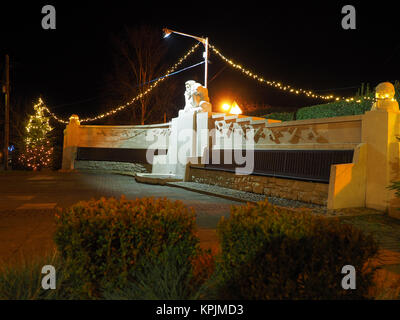 Eastchurch, Kent, UK. 16th Dec, 2017. The Christmas lights on display in the small village of Eastchurch (population 3000) on the Isle of Sheppey in Kent. The aviation memorial lit up. Eastchurch is styled the 'home of British aviation' as Eastchurch airfield saw the first controlled flight by a British pilot on British soil. Credit: James Bell/Alamy Live News Stock Photo