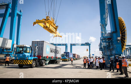 Nairobi. 16th Dec, 2017. Photo taken on Dec. 16, 2017 shows the upgraded Inland Container Depot (ICD) on the outskirts of Nairobi, Kenya. Kenyan President Uhuru Kenyatta on Saturday launched the upgraded Inland Container Depot (ICD) on the outskirts of Nairobi to promote efficient transportation of bulk cargo from the port of Mombasa to the interior. Credit: Lyu Shuai/Xinhua/Alamy Live News Stock Photo