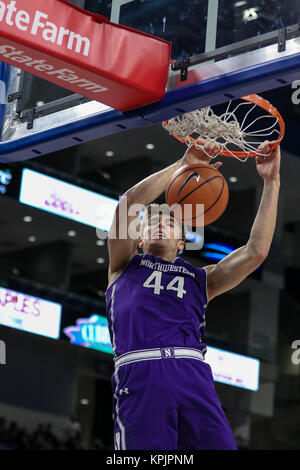 Saturday Dec 16th - Northwestern Wildcats forward Gavin Skelly (44) dunks after a steal during NCAA Mens basketball game action between the Northwestern Wildcats and the DePaul Blue Demons at the Windtrust Arena in Chicago, IL.