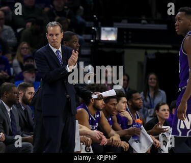 Saturday Dec 16th - Northwestern Wildcats head coach Chris Collins cheers on his team during NCAA Mens basketball game action between the Northwestern Wildcats and the DePaul Blue Demons at the Windtrust Arena in Chicago, IL.