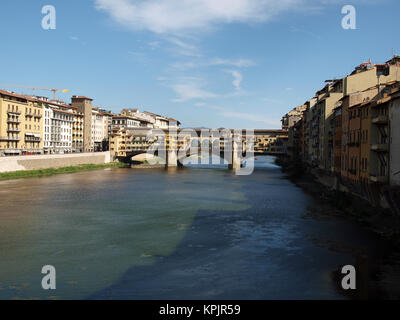 The Ponte Vecchio /Old Bridge/ is a Medieval bridge over the Arno River, in Florence, Italy Stock Photo