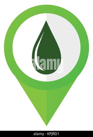 Water drop green flat design pointer vector icon isolated on white background Stock Vector