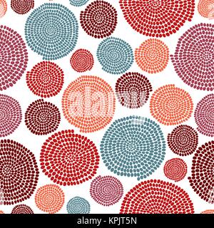 Stylized texture with arcs and circles. Seamless pattern. Warm colors. Hand drawn beads. Round elements. Colorful background for decoration or printin Stock Vector