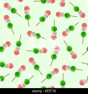 Dango pattern. Japanese spring sweets. Seamless. Hanami Dango. Spring snack for sakura season. Spring snack. Asian cuisine. Sweet dumplings made from  Stock Vector