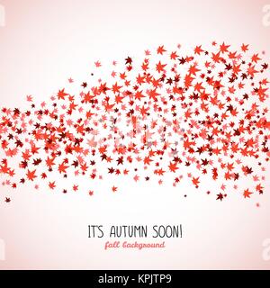 Wavy band made from red maple leaves. Fall is coming. Copy space. Background of autumn leaves. Momiji. Frame for text. Autumn concept. Vector illustra Stock Vector