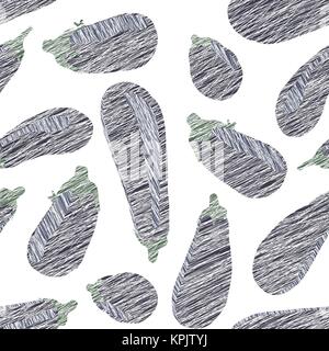 Violet aubergines. Scratched seamless background. Healthy lifestyle. Vegetarian eggplant texture. Hand drawn vegetable pattern. Vegan food. Stock Vector