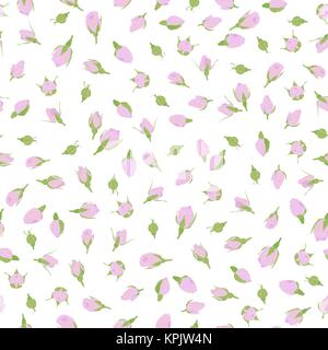 Pink rosebuds seamless pattern. Romantic theme. Floral ornament. Small rose flowers on the white background. For web site decoration, wallpaper or pat Stock Vector