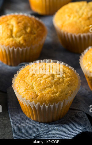 Golden Sweet Homemade Cornbread Muffins for Lunch Stock Photo