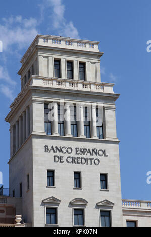 Banesto Spanish Credit Bank, Placa de Catalunya, Barcelona, Spain. Stock Photo