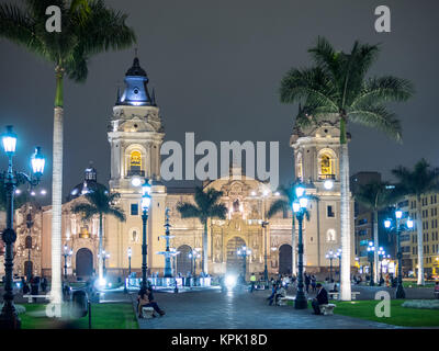 LIMA, PERU - SEPTEMBER 17, 2015 - The Cathedral of Lima was erected in 1535. Stock Photo