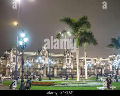 LIMA, PERU - SEPTEMBER 17, 2015 - Palacio de Gobierno  (Government  Palace) is a building originally erected in 1535. Stock Photo