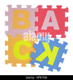 Word "Back"  jigsaw puzzle pieces isolated on white Stock Photo