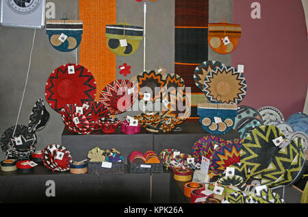 Woven basket souvenirs on display, Kingdom of Swaziland. Stock Photo