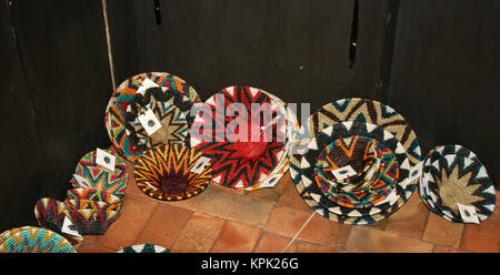 Woven basket souvenirs on display, Kingdom of Swaziland. Stock Photo