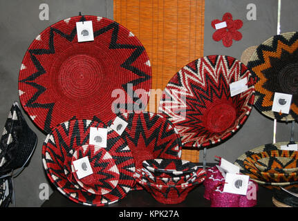 Woven basket souvenirs on display, Kingdom of Swaziland. Stock Photo