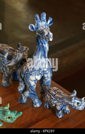 Elephant, giraffe and rhino shaped candles on display, Kingdom of Swaziland. Stock Photo