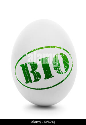 White egg with grunge label BIO isolated Stock Photo
