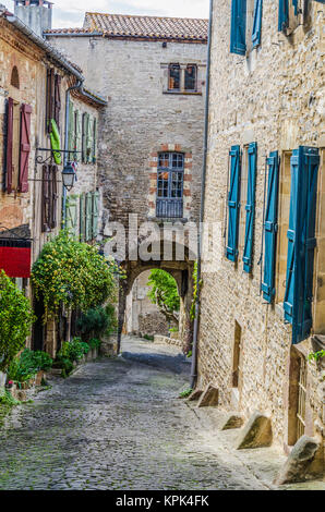 One of the medieval streets of the village of Cordes sur Ciel located in France in the midi pyrenees region Stock Photo