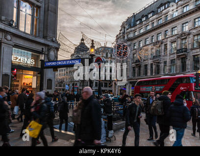 Street scene just outside Oxford Circus Underground Station, London, England, UK. Stock Photo