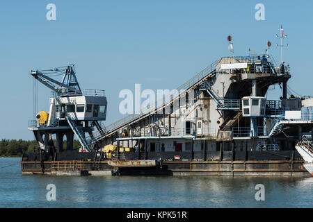 Industrial barge on the Danube River; Kostolac, Vojvodina, Serbia Stock Photo