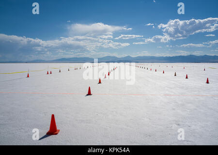 Staging lanes at starting line on Bonneville Salt Flats of Bonneville Speed Week 2017; Wendover, Utah, United States of America Stock Photo