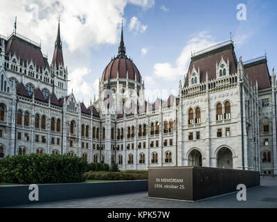 Hungarian Parliament Building and the below-ground In Memoriam for the events of 'Bloody Thursday', 25 October 1956; Budapest, Budapest, Hungary Stock Photo