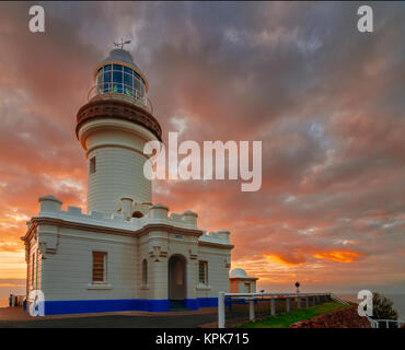 Storm Clouds above Cape Byron Lighthouse at Sunrise, Byron Bay, New South Wales (NSW), Australia Stock Photo