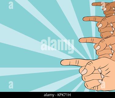 Pop art illustration of hand pointing to important information Stock Vector
