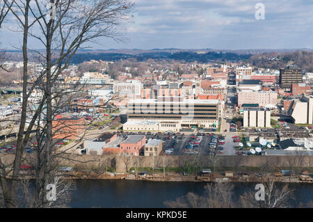 USA, WV, Parkersburg. View of Parkersburg from Fort Boreman Historic Park. Little Kanawha River foreground. Stock Photo