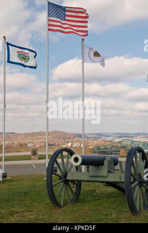 USA, Parkersburg, WV. Fort Boreman Historic Park with view of Ohio River Stock Photo