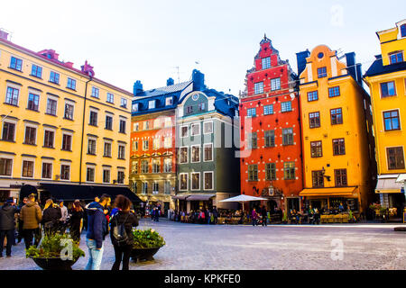 Stortorget or the Nobel Square in Stockholm, Sweden, a small square in Gamla Stan and the oldest of the city. Stockholm was born in this site Stock Photo