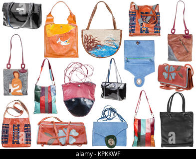 set of handmade female handbags isolated Stock Photo