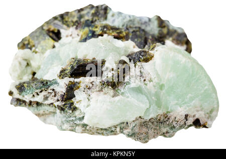 Epidote crystals on Prehnite mineral stone Stock Photo