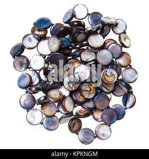 top view tangled necklace from round nacre beads Stock Photo