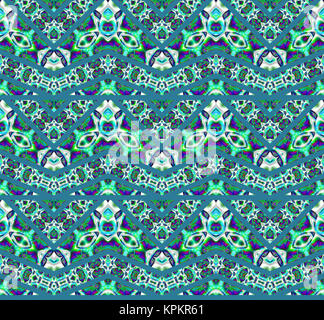 Abstract geometric seamless background. Extensive zigzag pattern dark green with various multicolored elements in purple, light gray and turquoise. Stock Photo