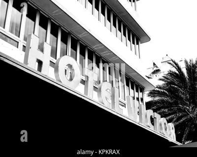 MIAMI BEACH, USA - SEPTEMBER 8, 2015. Art Deco Victor hotel in the touristic avenue Ocean Drive, Miami Beach, Florida. Stock Photo