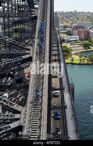 Sydney Harbour Bridge climb viewed from top of South Pylon Lookout, Sydney, New South Wales, Australia Stock Photo