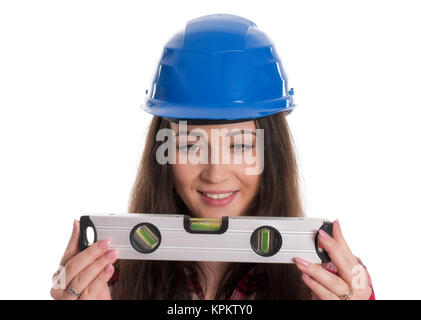 female artisans looking at a spirit level Stock Photo