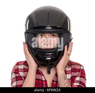 young woman with helmet Stock Photo