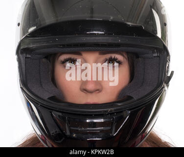 young woman with helmet in portrait Stock Photo