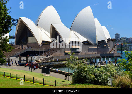 Sydney Opera House on Bennelong Point viewed from Royal Botanic Garden, Sydney, New South Wales, Australia Stock Photo