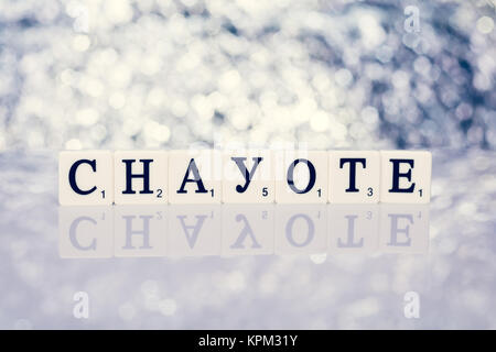 Written word tiles with letters from the game Scrabble - chayote Stock Photo