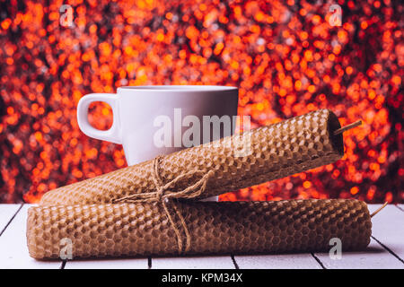 natural Beeswax candles in shape rose, handmade of craft candles, made for  holiday, art and health on dark background, copy spase Stock Photo - Alamy