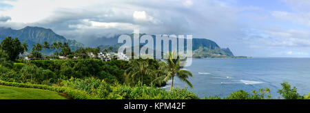 North Shore of Kauai - Panoramic view of Hanalei Bay Overlook at the north shore of Kauai, Hawaii, USA. Stock Photo