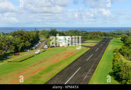 Princeville Airport of Kauai - Aerial overview of Princeville airport at the north shore of Kauai, Hawaii, USA. Stock Photo