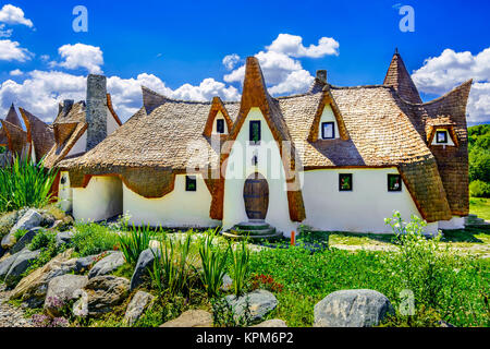 Porumbacu ,Sibiu, Romania- July 19, 2017: Fairytale clay castle of Porumbacu village, in Sibiu Region Romania