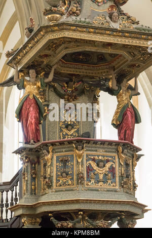 pulpit by Johannes Degler, 17th century, Basilica of St. Ulrich and Afra, Augsburg, Bavaria, Germany Stock Photo