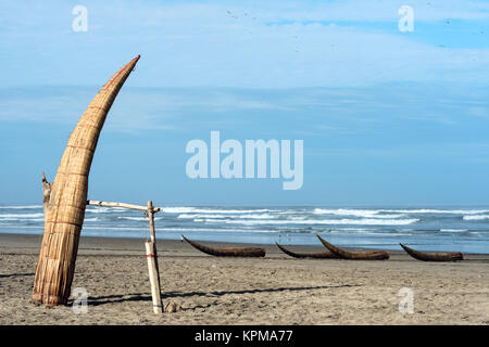 Traditional Peruvian small Reed Boats Stock Photo